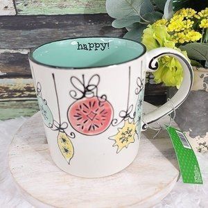 Spectrum Designz Happy Christmas Balls and Stars Ornament Mug Stoneware Pottery